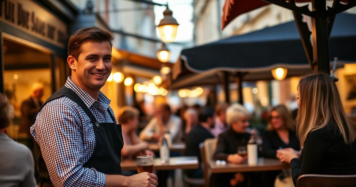 Serveur en Flexi-job sur une terrasse bruxelloise en soirée